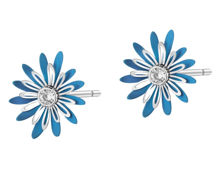 Náušnice ze stříbra a titanu se zirkony - květy