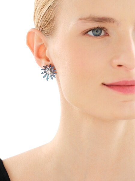 Kolczyki ze srebra i tytanu z cyrkoniami - kwiaty