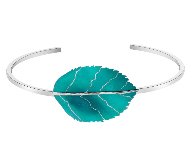 Bransoletka ze srebra i tytanu - liść