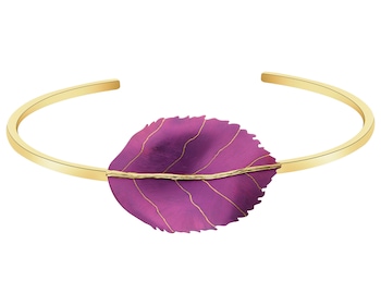 Pozlacený náramek ze stříbra a titanu - list