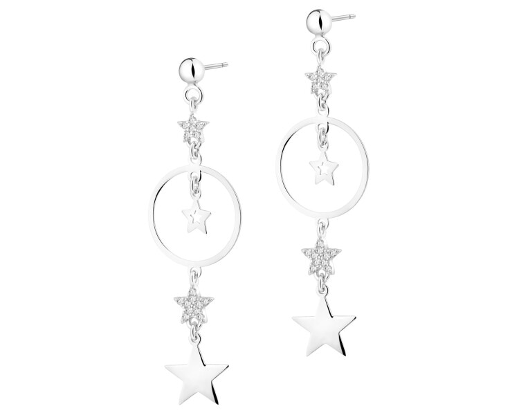 Kolczyki srebrne z cyrkoniami - gwiazdy, koła
