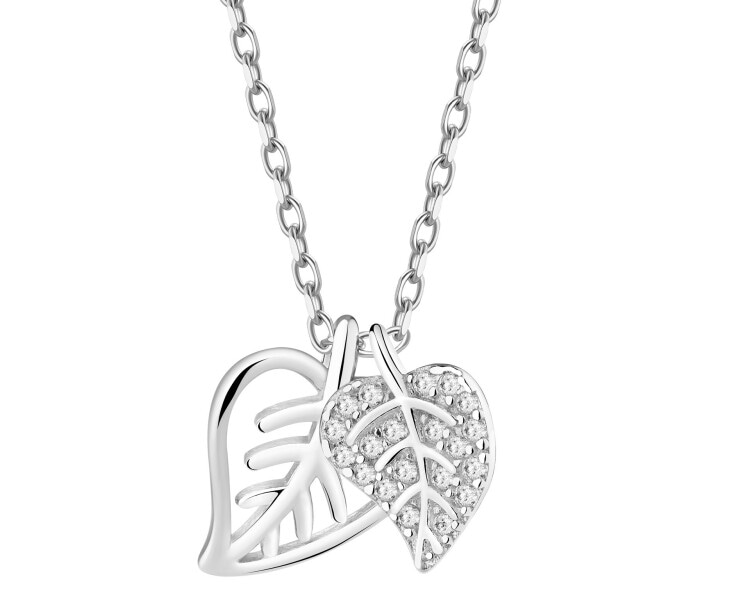 Naszyjnik srebrny z cyrkoniami - liście