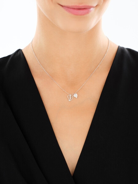 Naszyjnik srebrny z cyrkoniami - liście
