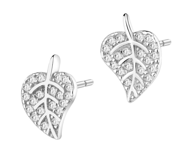 Kolczyki srebrne z cyrkoniami - liście