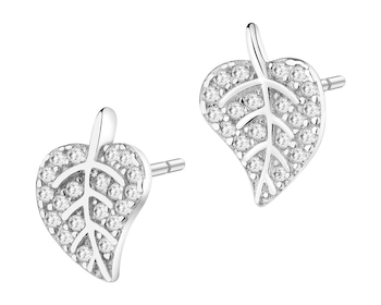 Stříbrné náušnice se zirkony - listy