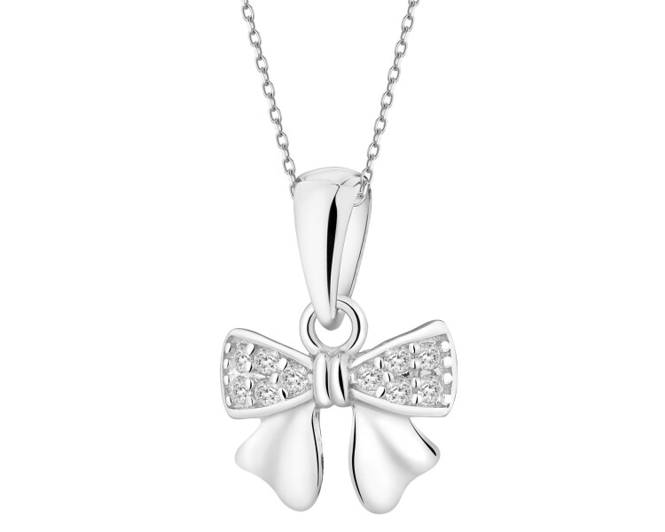 Zawieszka srebrna z cyrkoniami - kokardka