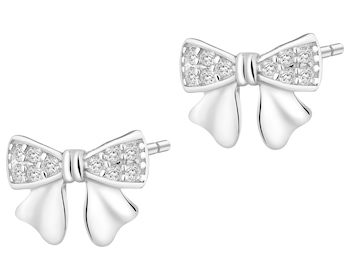 Stříbrné náušnice se zirkony - mašle