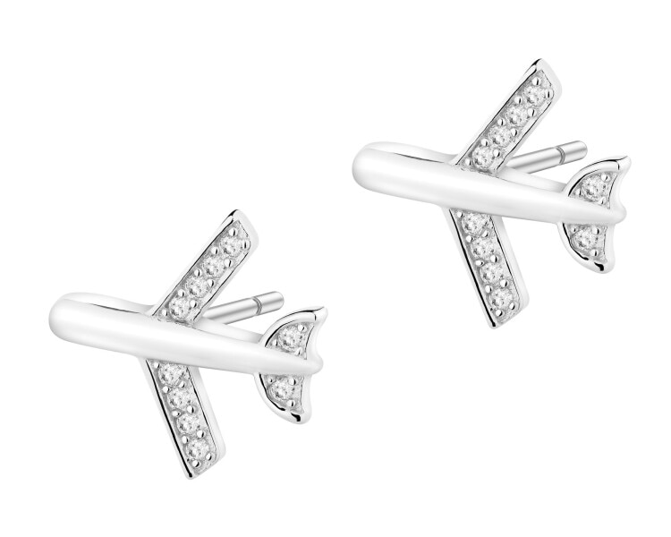 Kolczyki srebrne z cyrkoniami - samoloty