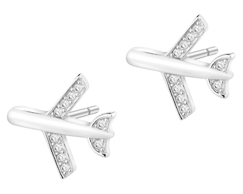 Stříbrné náušnice se zirkony - letadla