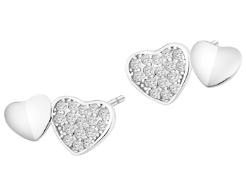 Stříbrné náušnice se zirkony - srdce