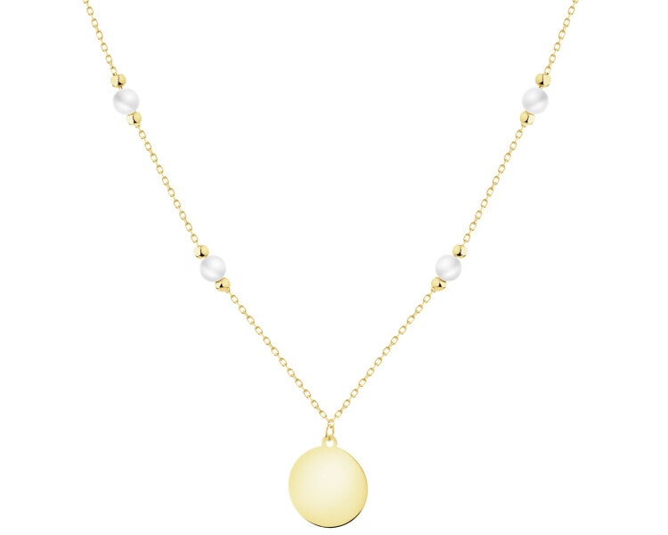 Złoty naszyjnik z perłami i cyrkonią - koło