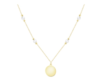 Złoty naszyjnik z perłami i cyrkonią - koło