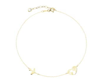 Zlatý náramek se zirkonem - letadlo, srdce, mapa světa