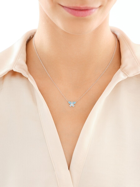 Naszyjnik srebrny z turkusami syntetycznymi - motyl