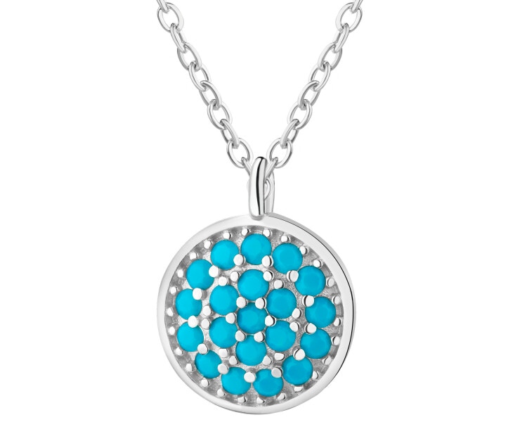 Naszyjnik srebrny z turkusami syntetycznymi - koło