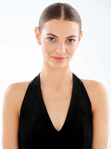 Naszyjnik srebrny z turkusami syntetycznymi - koło