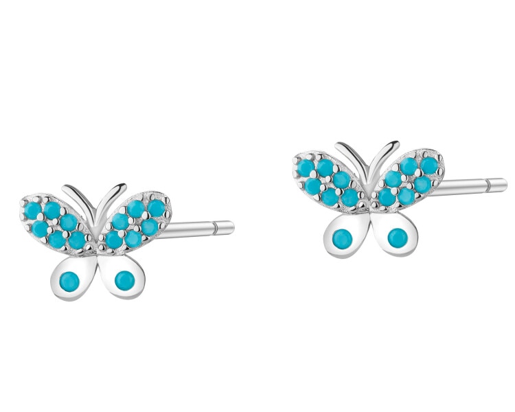 Kolczyki srebrne z turkusami syntetycznymi - motyle