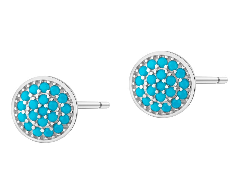 Kolczyki srebrne z turkusami syntetycznymi - koła
