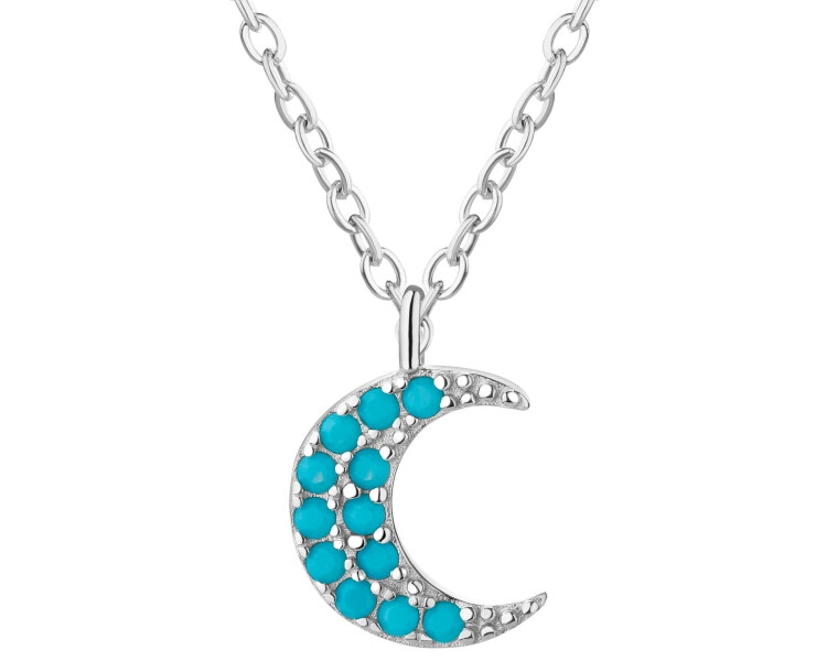 Naszyjnik srebrny z turkusami syntetycznymi – Księżyc