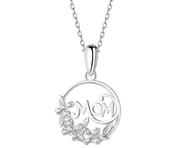 Zawieszka srebrna z cyrkoniami - mama, kwiaty
