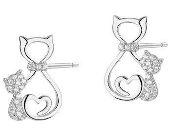 Stříbrné náušnice se zirkony - kočky