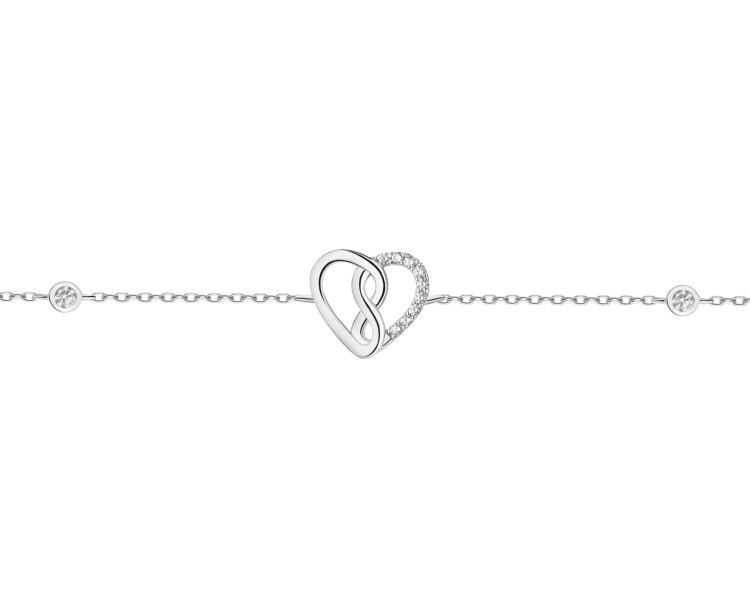 Bransoletka srebrna z cyrkoniami - serce, nieskończoność