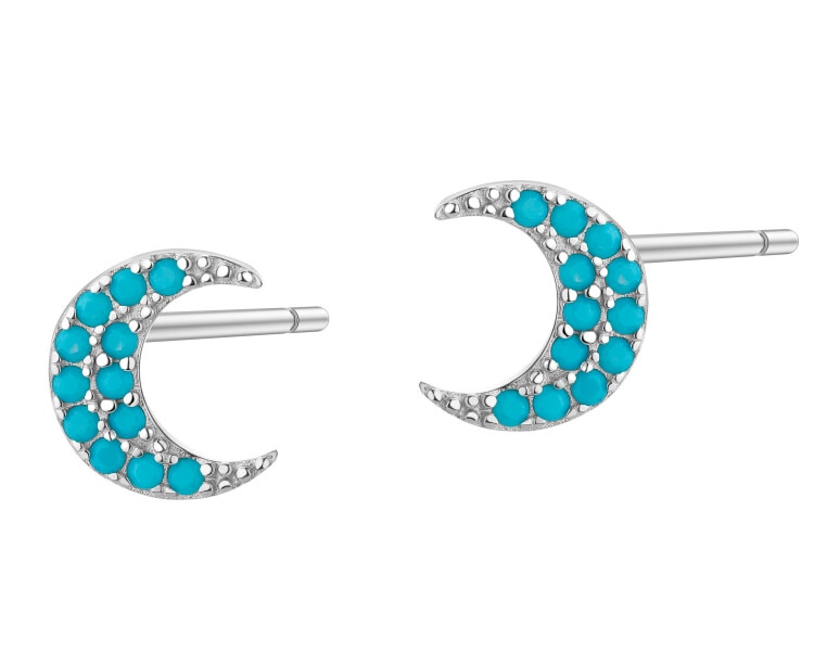 Kolczyki srebrne z turkusami syntetycznymi  - Księżyce