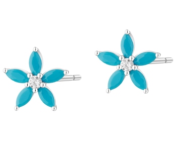 Stříbrné náušnice se zirkony - květy