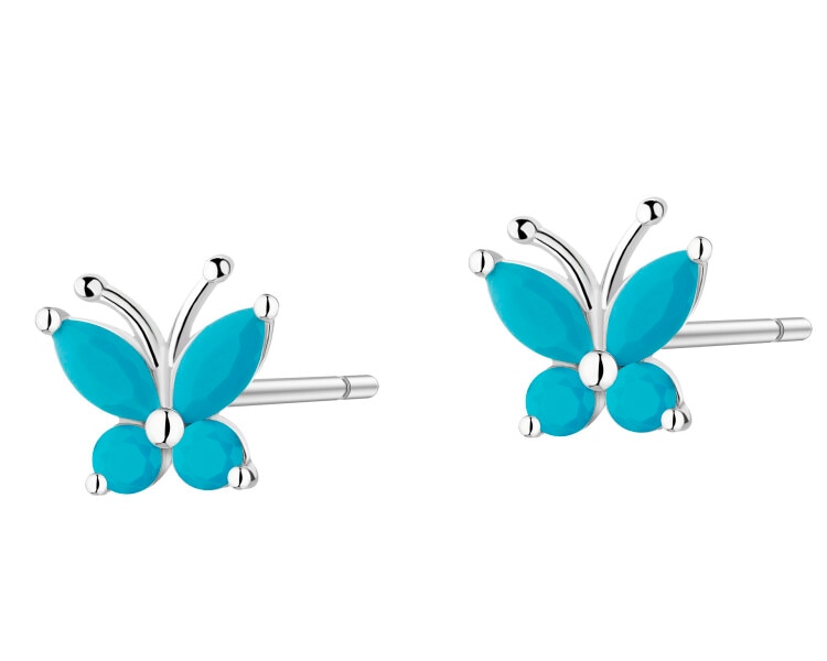Kolczyki srebrne z turkusami syntetycznymi - motyle