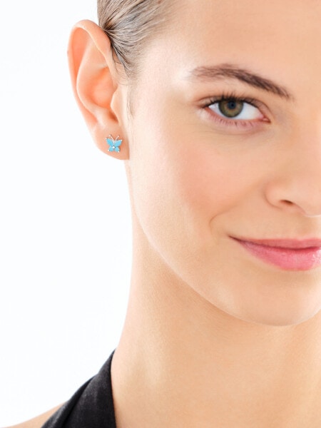 Kolczyki srebrne z turkusami syntetycznymi - motyle