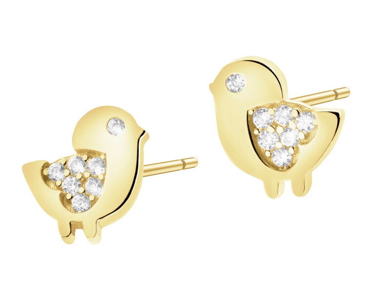 Złote kolczyki i zawieszka z cyrkoniami - komplet - ptaki