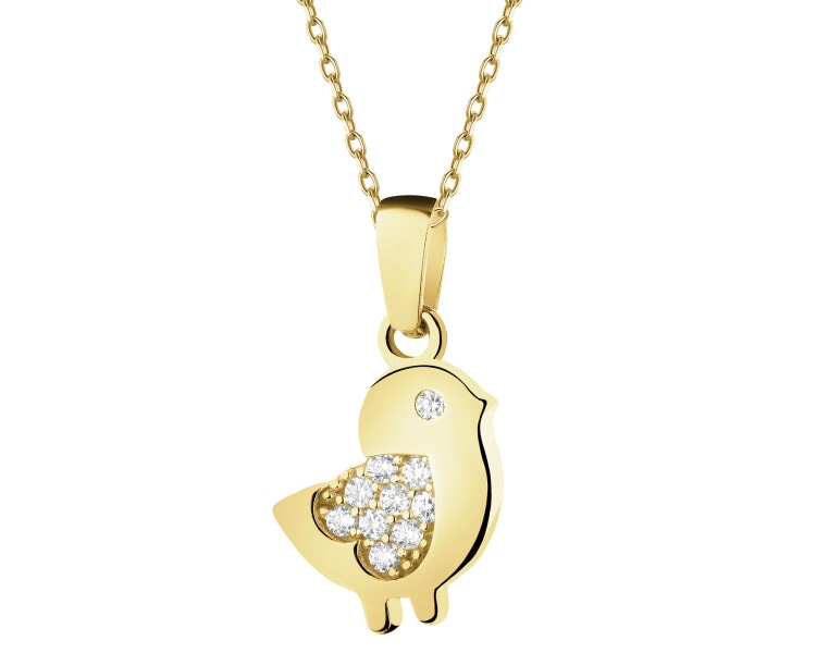 Złote kolczyki i zawieszka z cyrkoniami - komplet - ptaki