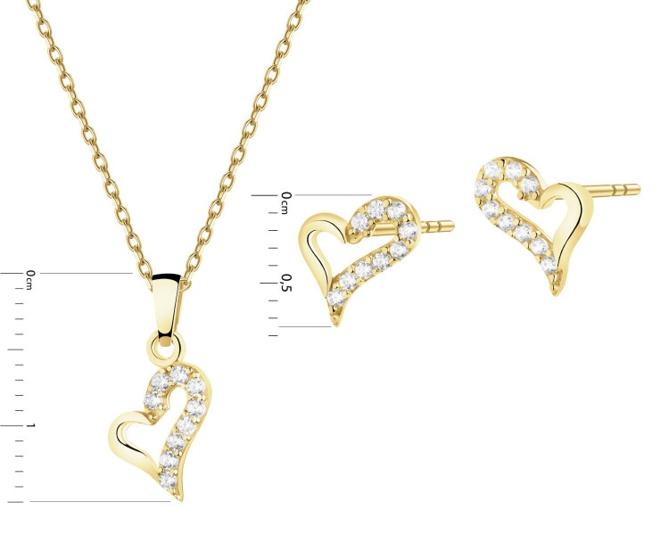 Zlaté náušnice a přívěsek se zirkony - souprava - srdce