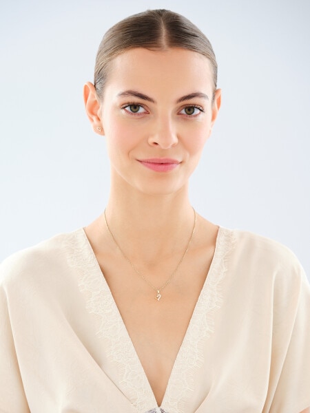 Złote kolczyki i zawieszka z cyrkoniami - komplet - serca