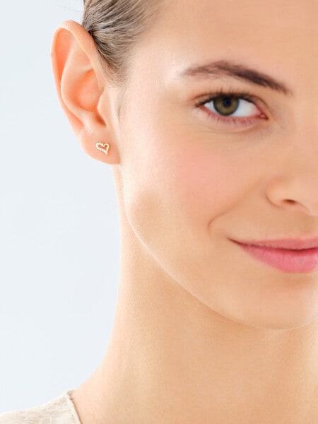 Złote kolczyki i zawieszka z cyrkoniami - komplet - serca