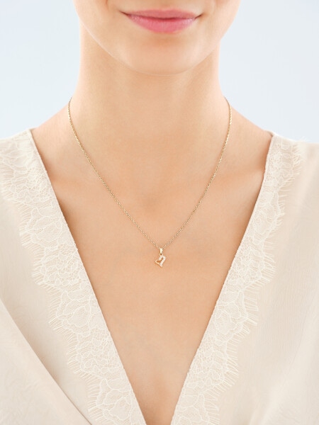 Złote kolczyki i zawieszka z cyrkoniami - komplet - serca