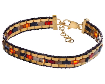 Náramek z ušlechtilé oceli s klenotnickými kameny a kůží