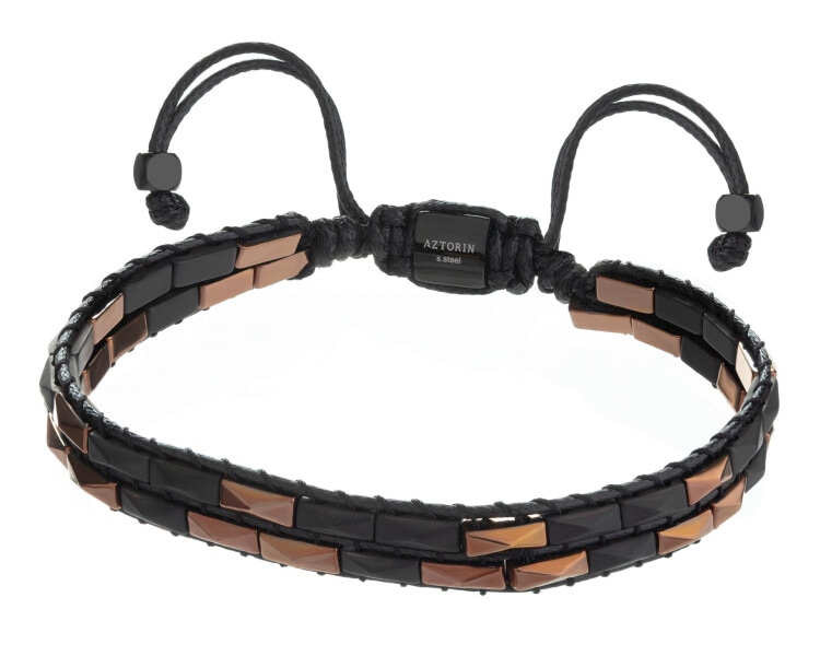 Bransoletka ze stali szlachetnej i skóry z hematytami