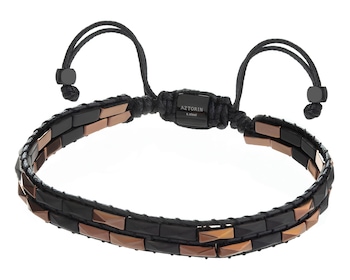 Náramek z ušlechtilé oceli a kůže s hematity