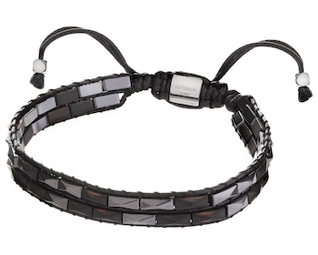 Náramek z ušlechtilé oceli a kůže s hematity