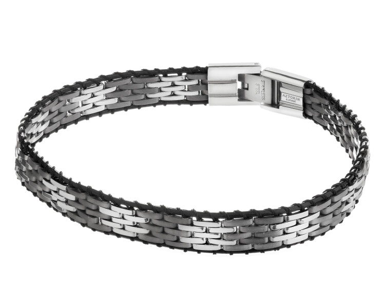 Bransoletka ze stali szlachetnej i skóry