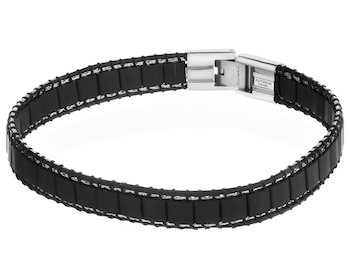 Náramek z ušlechtilé oceli a kůže se skleněnými detaily