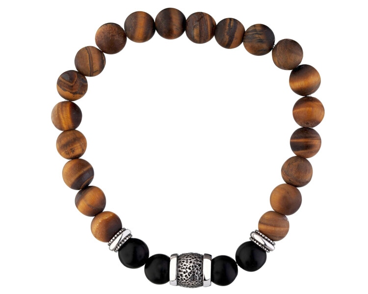 Bransoletka ze stali szlachetnej z agatami i kocim okiem