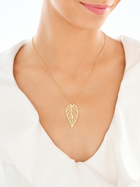 Náhrdelník z ušlechtilé oceli s třpytkami - list