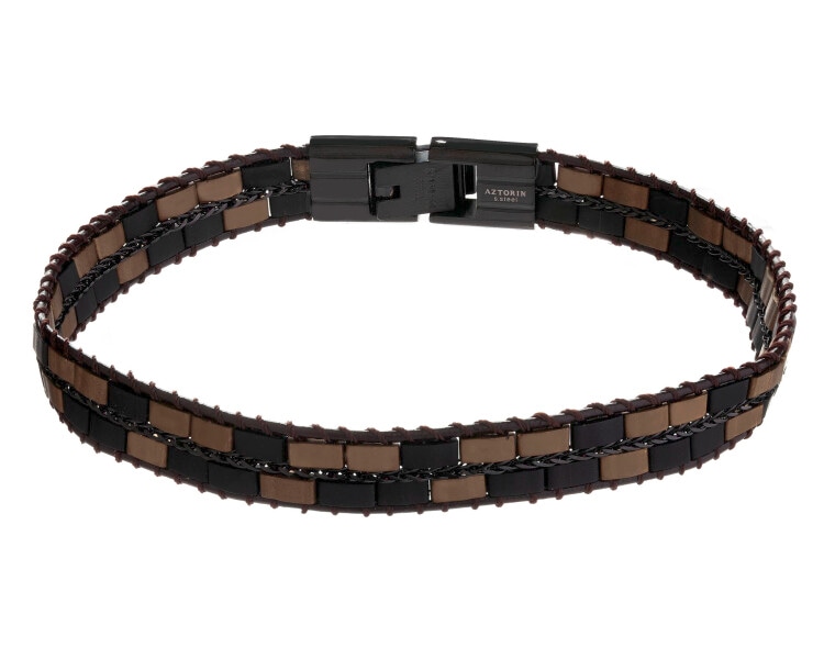 Bransoletka ze stali szlachetnej i skóry ze szklanymi detalami