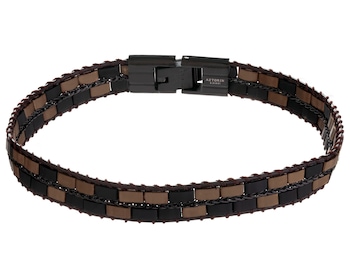 Náramek z ušlechtilé oceli a kůže se skleněnými detaily