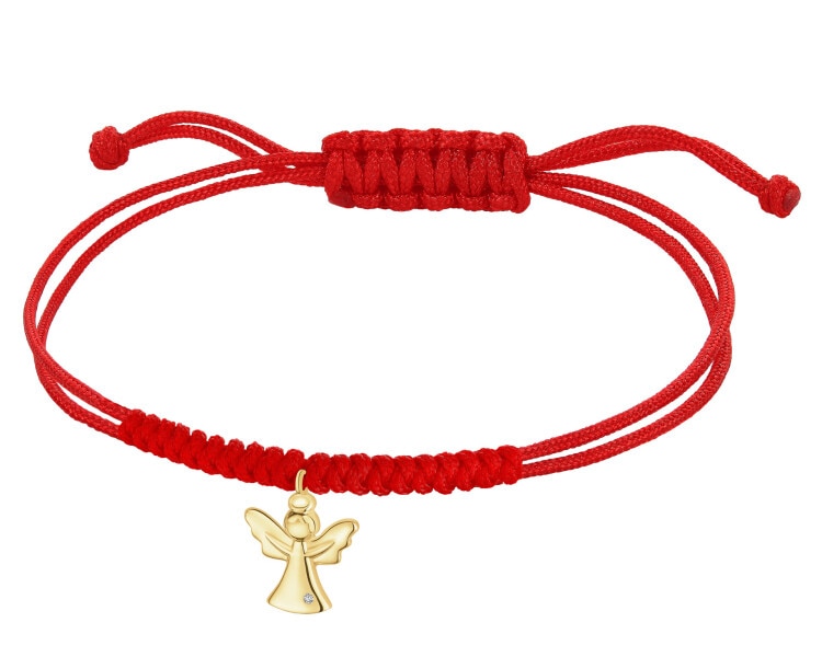 Bransoletka z elementami żółtego złota i diamentem - aniołek - 0,003 ct - próba 375