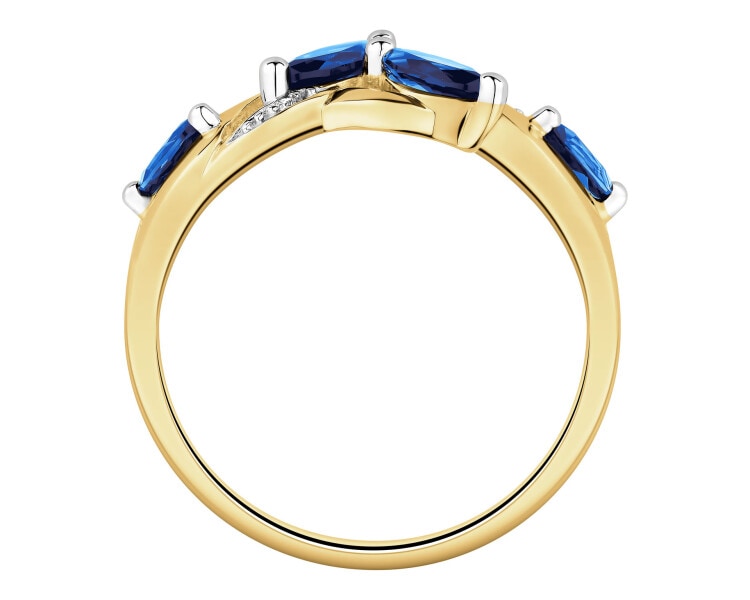 Pierścionek z żółtego złota z diamentami i szafirami syntetycznymi - próba 375