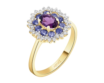 Zlatý prsten s brilianty a ozdobnými kameny - ryzost 585