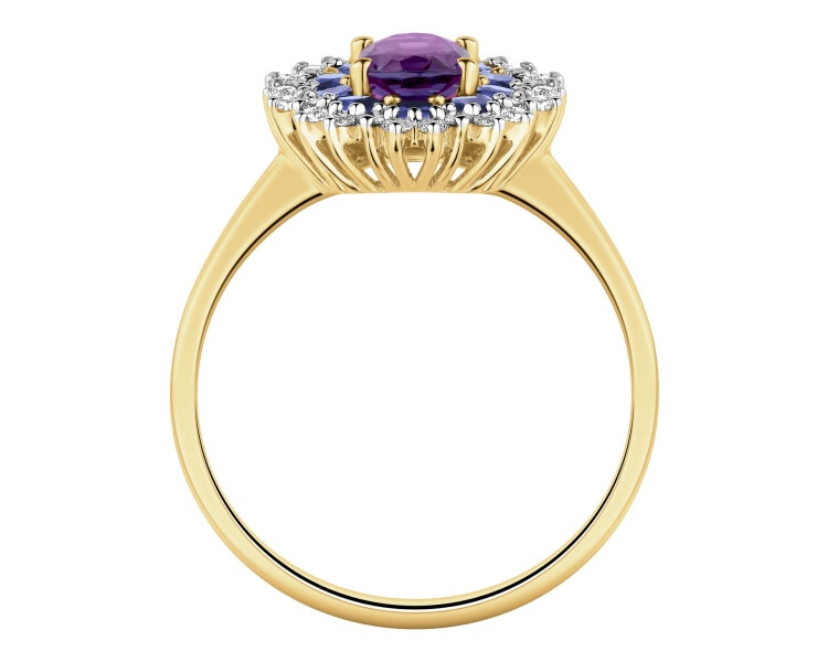 Pierścionek z żółtego złota z brylantami i kamieniami ozdobnymi - próba 585